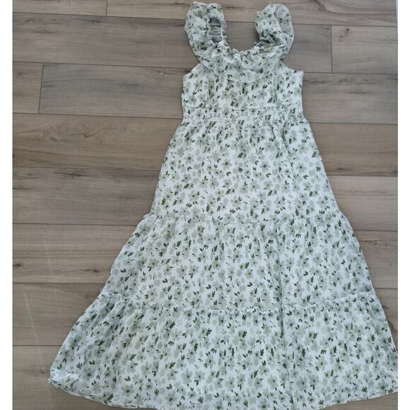 Mikarose The York Maxi Dress White/Green Floral Flutter Sleeve Dress Women Sz S - Picture 16 of 16